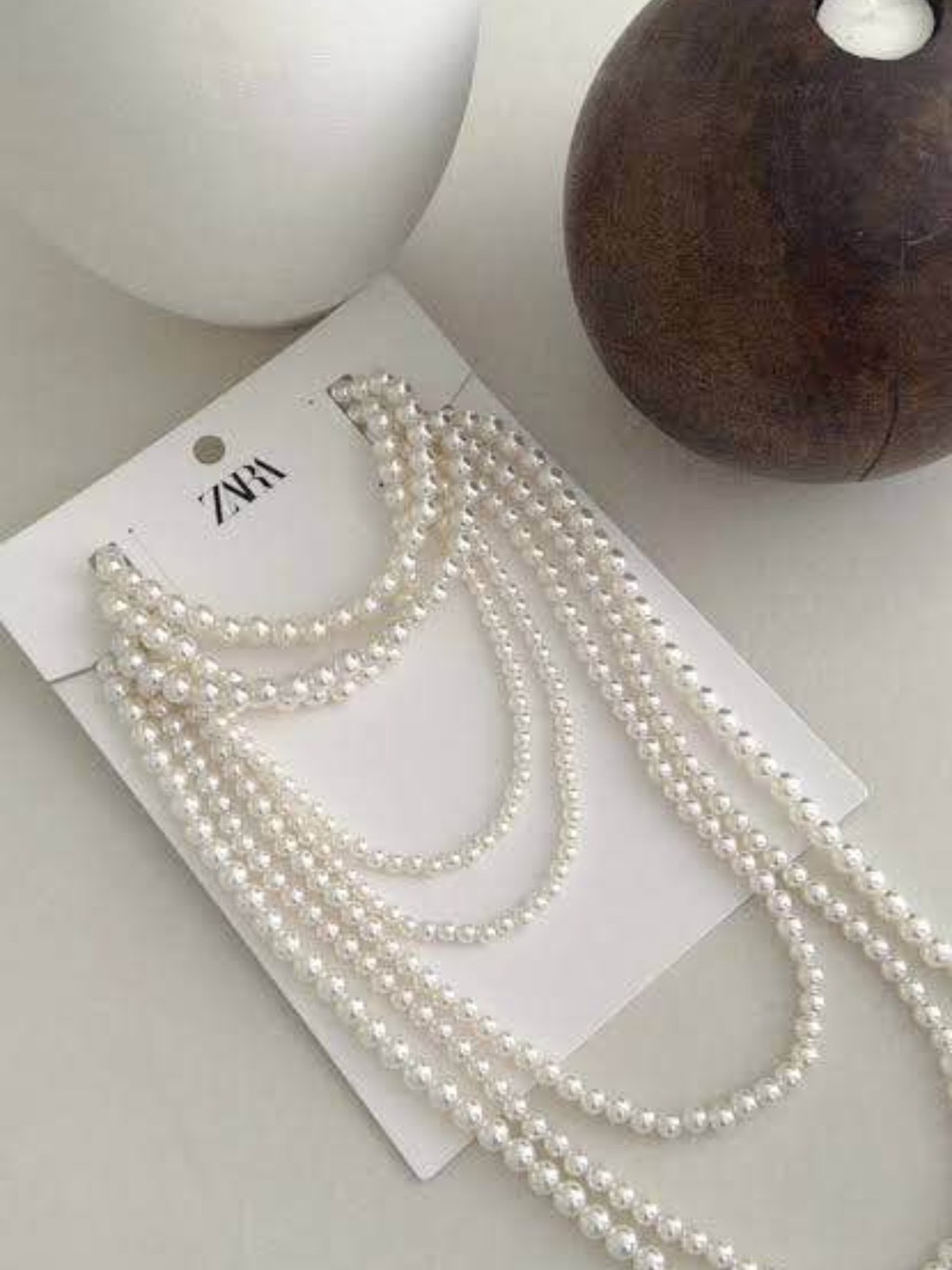 Zara Ivory Layered Pearl Statement Necklace